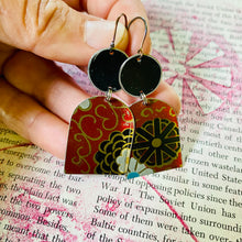 Load image into Gallery viewer, Midnight Flowers Wide Arch Upcycled Tin Earrings