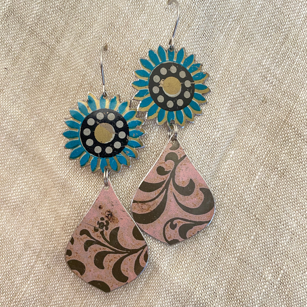 Vintage Cyan Flower Earrings