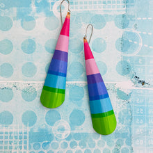 Load image into Gallery viewer, Cool Candy Stripes Long Drop Tin Earrings