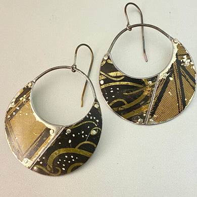 Vintage Darks Crescent Circles Tin Earrings