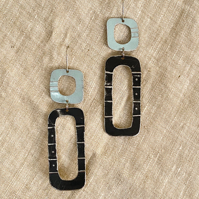 Black & Pale Blue Mod Tin Earrings