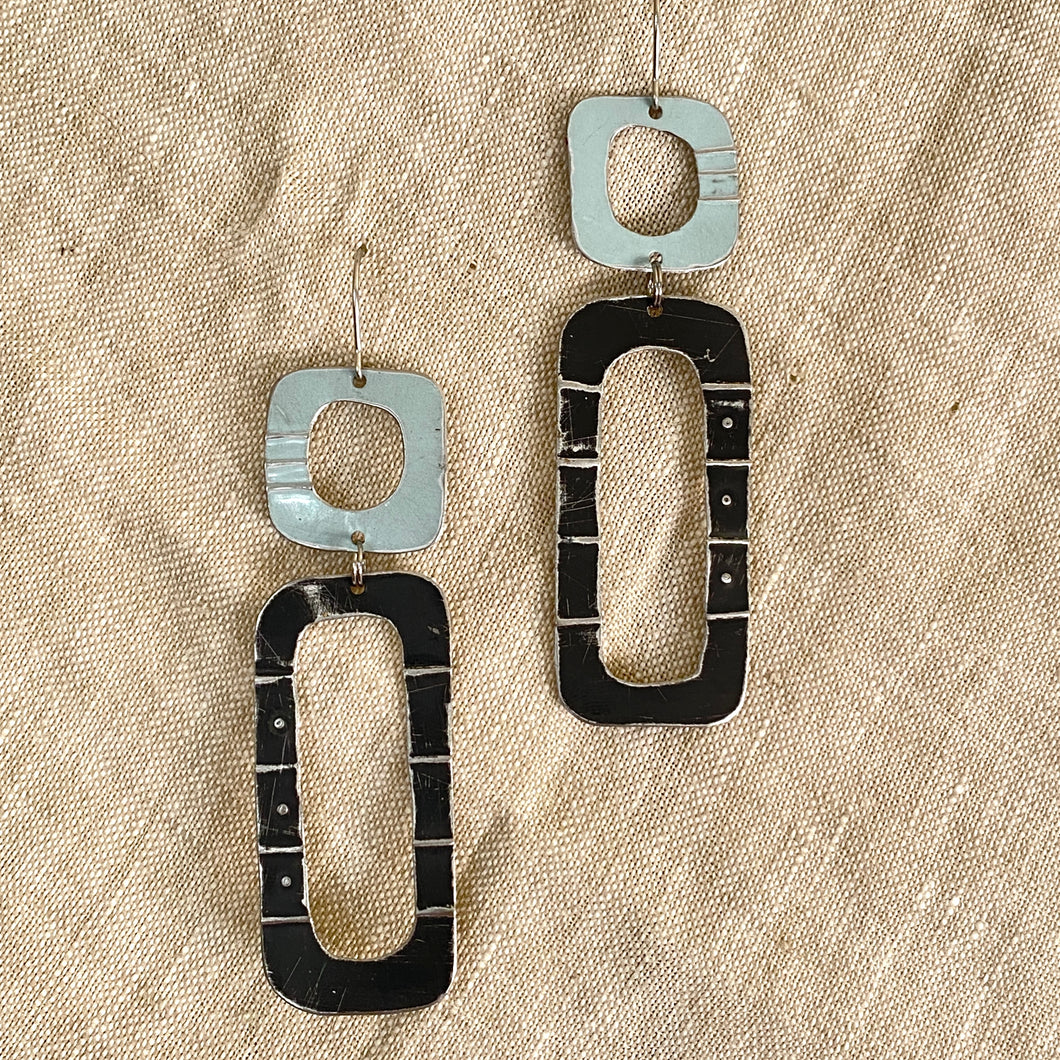Black & Pale Blue Mod Tin Earrings