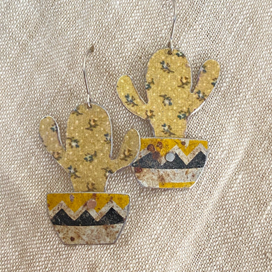 Li’l Potted Calico Cactus Tin Earrings