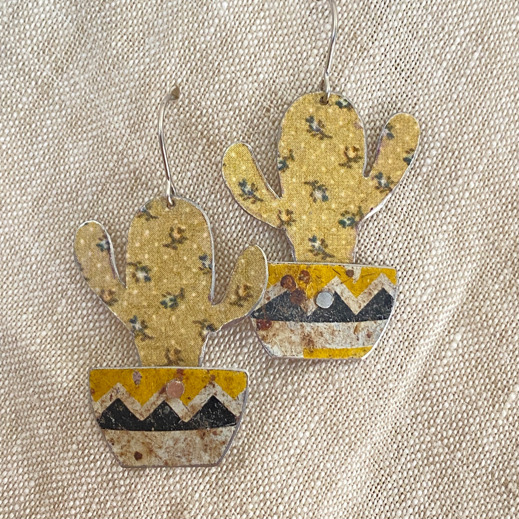 Li’l Potted Calico Cactus Tin Earrings