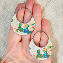 Load image into Gallery viewer, Pale Pink Roses Crescent Circles Tin Earrings