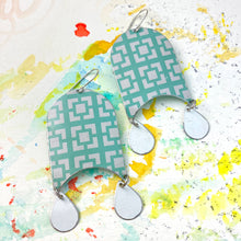 Load image into Gallery viewer, Seafoam Square Pattern Tin Earrings