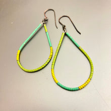 Load image into Gallery viewer, Wrapped Teardrops Bright Greens Upcycled Tin Earrings