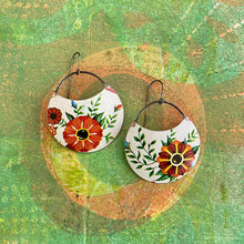 Load image into Gallery viewer, Fancy Red Flowers Circles Upcycled Tin Earrings