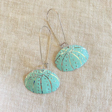 Load image into Gallery viewer, Turquoise Sea Urchins Upcycled Tin Earrings