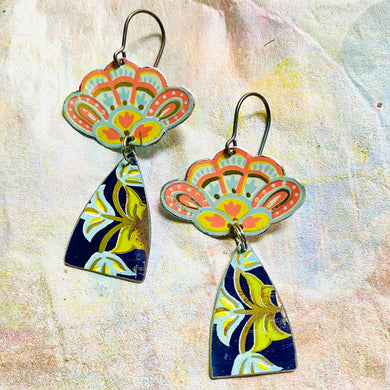 Vintage Folk Flowers Drop Tin Earrings