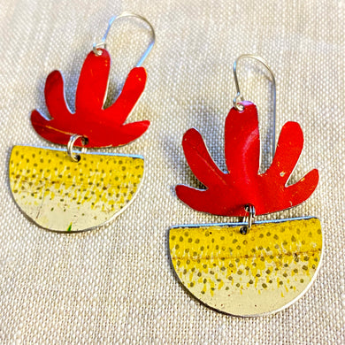 Red Mod Succulents Upcycled Tin Earrings