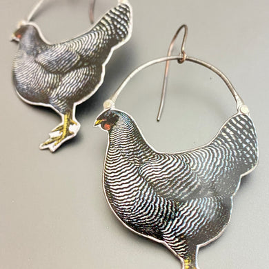 Plymouth Rock Chicken Tin Earrings