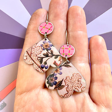 Flowers on Dusty Pink Trefoil Earrings