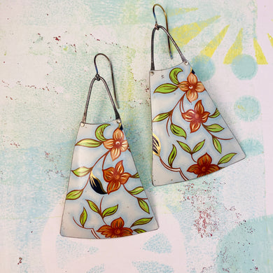 Dreamsicle Flowers Upcycled Tin Long Fans Earrings