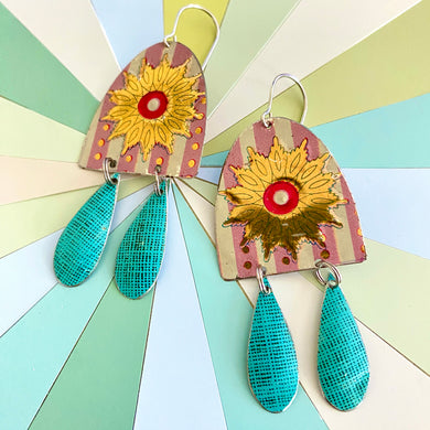 Mixed Vintage Pink, Gold & Turquoise Tin Earrings