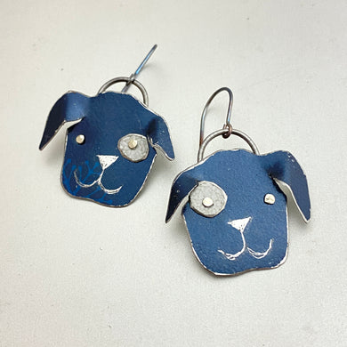 Midnight Blue Puppies Tin Earrings