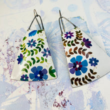 Load image into Gallery viewer, Beautiful Blue Blossoms Upcycled Tin Long Fans Earrings