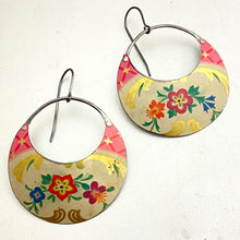 Load image into Gallery viewer, Vintage Flowers Crescent Circles Tin Earrings