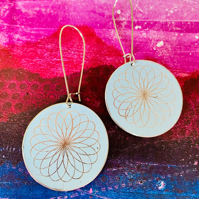 Icy Blue Spirograph Circle Tin Earrings