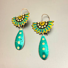 Load image into Gallery viewer, Vintage Turquoise Flowers Tin Earrings