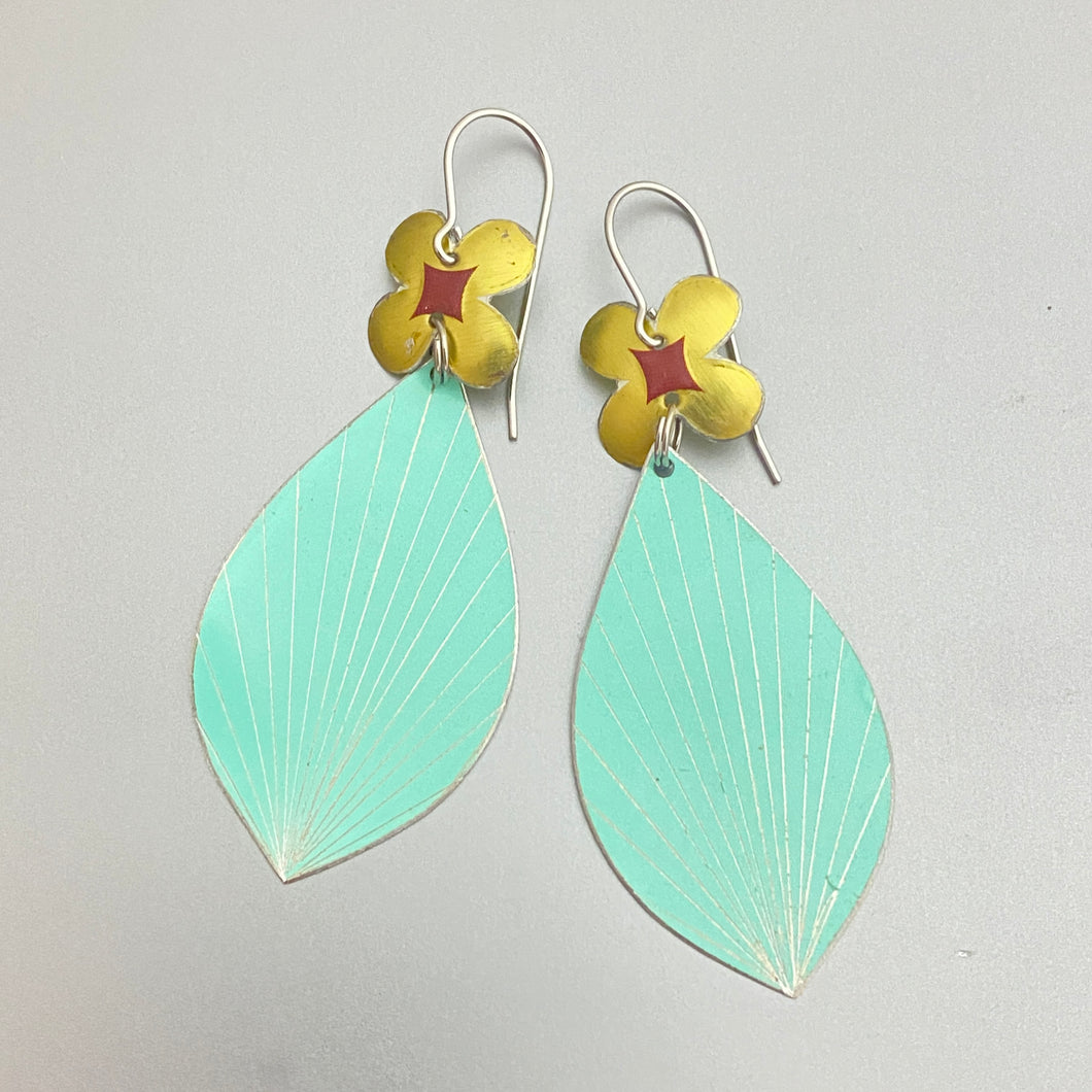 Golden Blossom & Turquoise Sunray Tin Earrings