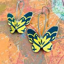 Load image into Gallery viewer, Midnight Blue &amp; Gold Butterflies Upcycled Tin Earrings
