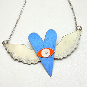 The Heart Sees Cornflower Tin Necklace