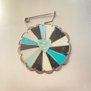 Turquoise Love Mandala Tin Necklace or Brooch