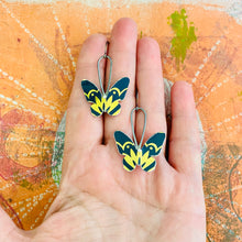 Load image into Gallery viewer, Midnight Blue &amp; Gold Small Butterflies Upcycled Tin Earrings