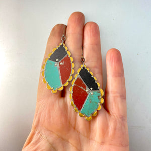 Scalloped Rustic Patchwork Tin Earrings