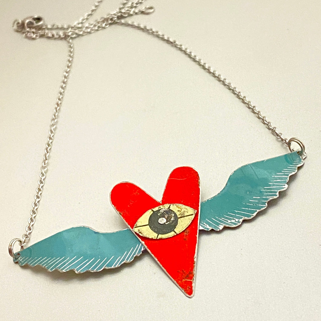 The Heart Sees Scarlet Tin Necklace