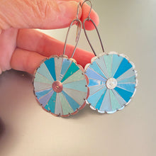 Load image into Gallery viewer, Rave Mandala Aqua Tin Earrings