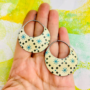 Retro Starburst Crescent Circles Tin Earrings