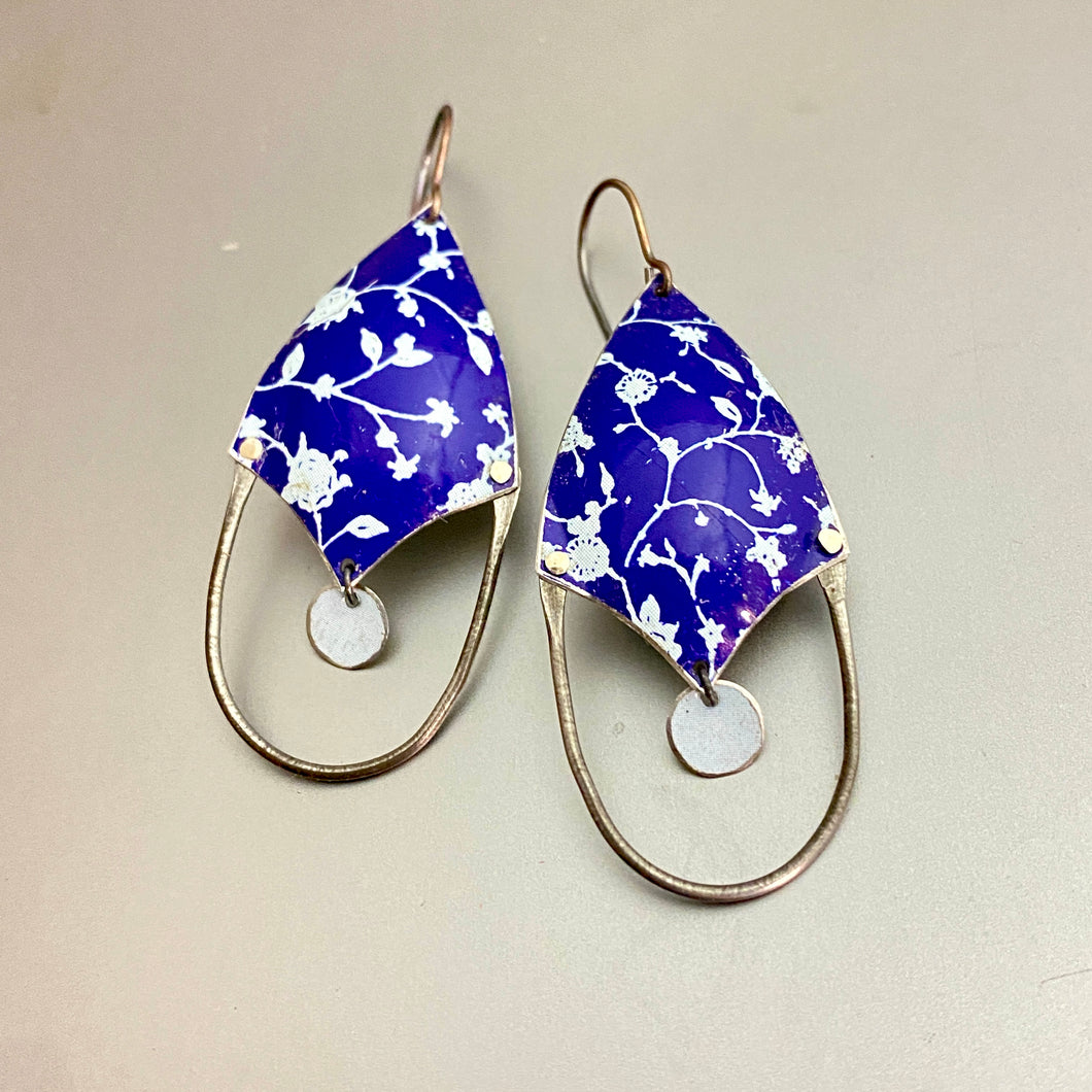 Icy Blue on Cobalt Shielded Tin Earrings