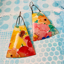 Load image into Gallery viewer, Warm Watercolor Flowers Long Fans Tin Earrings