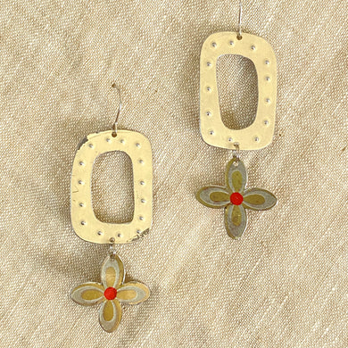 Mod Ecru & Flowers Tin Earrings