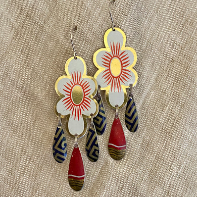 Stylized Daisy Tin Chandelier Earrings