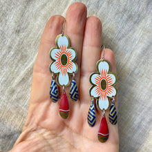 Load image into Gallery viewer, Stylized Daisy Tin Chandelier Earrings