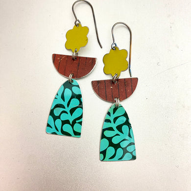 Teal Botanical Patterned Angels Tin Earrings