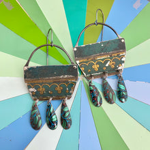 Load image into Gallery viewer, Vintage Dark Teal Chandelier Tin Earrings
