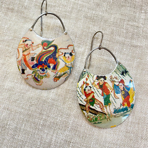 Celebration Oval Crescent Tin Earrings