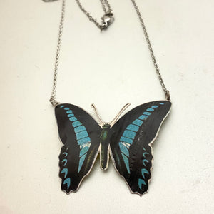 Midnight & Sky Butterfly Upcycled Tin Necklace