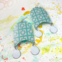 Load image into Gallery viewer, Seafoam Square Pattern Tin Earrings