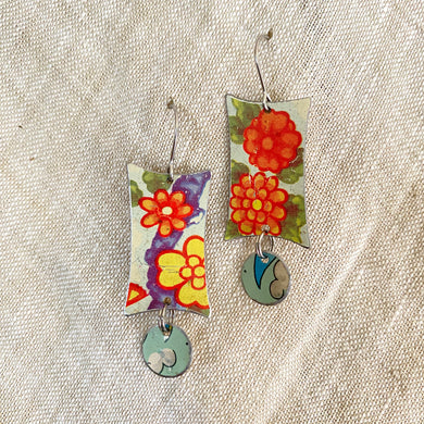Orange-y Blossoms Mod Rectangle Earrings