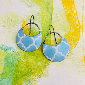 Pale Blue Pattern Crescent Circles Tin Earrings