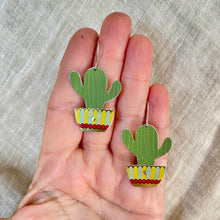 Load image into Gallery viewer, Li’l Potted Green Striped Cactus Tin Earrings