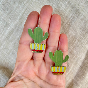 Li’l Potted Green Striped Cactus Tin Earrings
