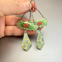 Load image into Gallery viewer, Tiny Red Roses Upcycled Tin Earrings