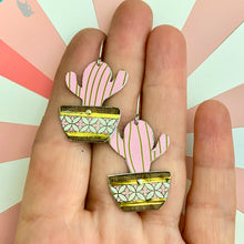 Load image into Gallery viewer, Li’l Pink Potted Cactus Tin Earrings