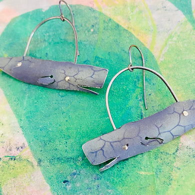 Happy Denim Sperm Whales Upcycled Tin Earrings